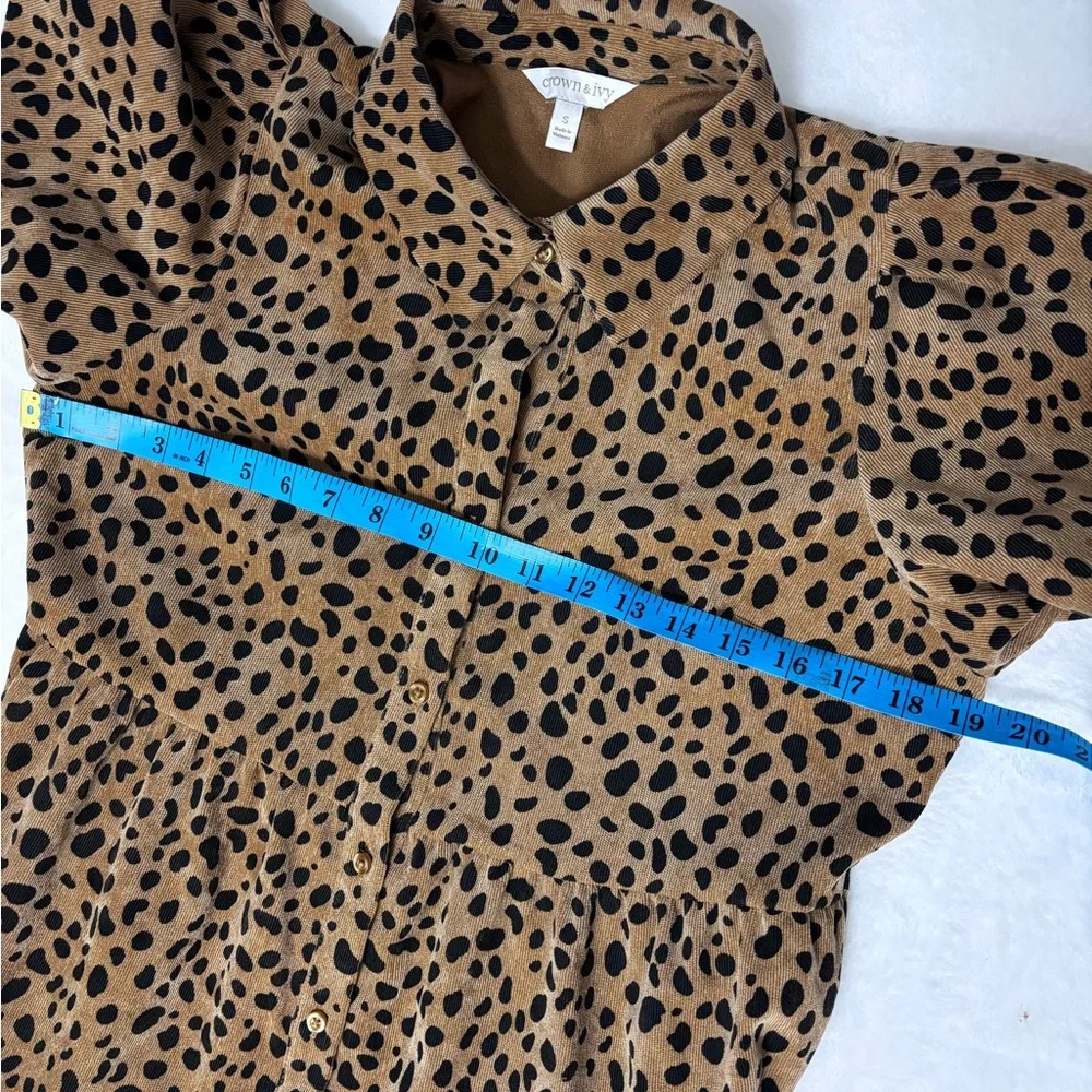 Animal Print Tiered Maxi Dress Corduroy Dress Puff Sleeves Small - Picture 13 of 13